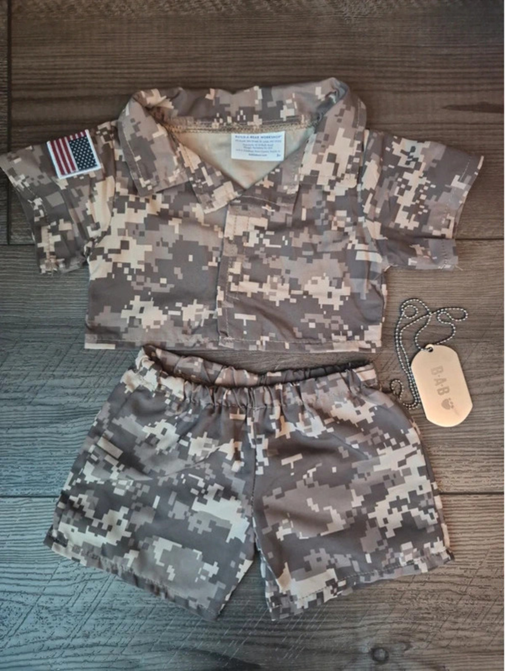 Build A Bear Military Army Soldier Digital Camo Shirt Pants ID TAG Costume